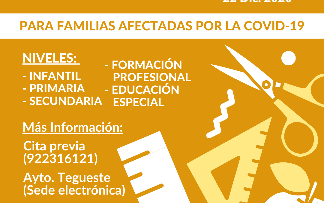 El Ayuntamiento de Tegueste abre la convocatoria de ayudas a la escolarización para familias afectadas por la COVID-19