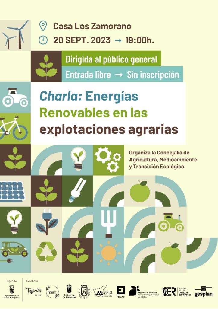Cartel sobre la charla de energías renovables en las explotaciones agrarias.